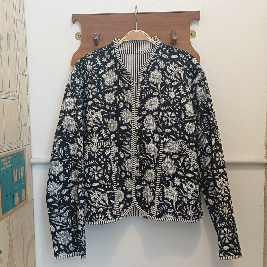 Black Floral Reversible Quilted Jacket