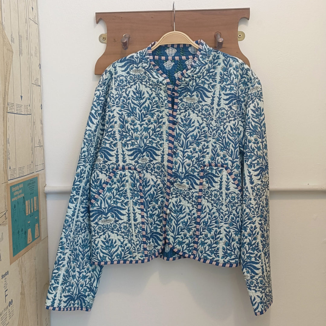 Blue Floral Reversible Quilted Jacket