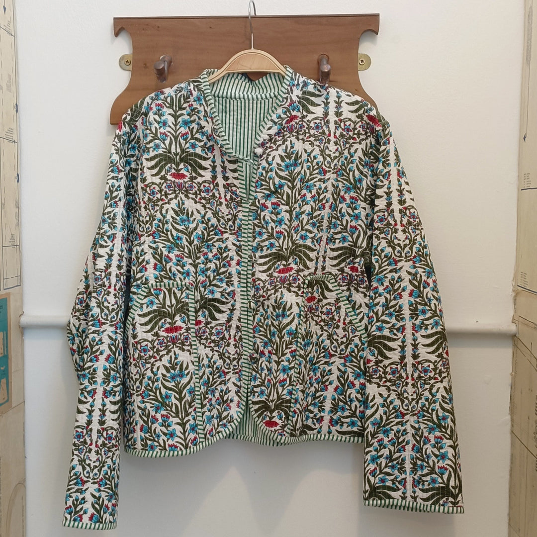 Turquoise Floral Reversible Quilted Jacket