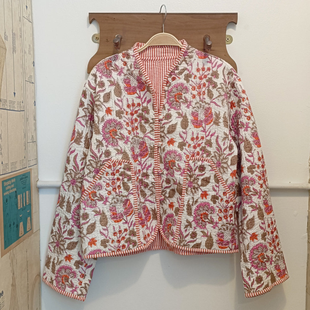 Pink Floral Reversible Quilted Jacket