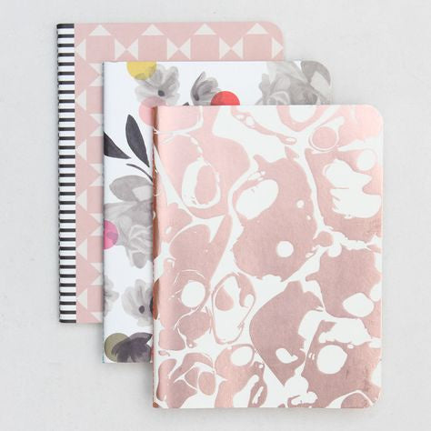 Three Notebooks Rose Gold and Floral