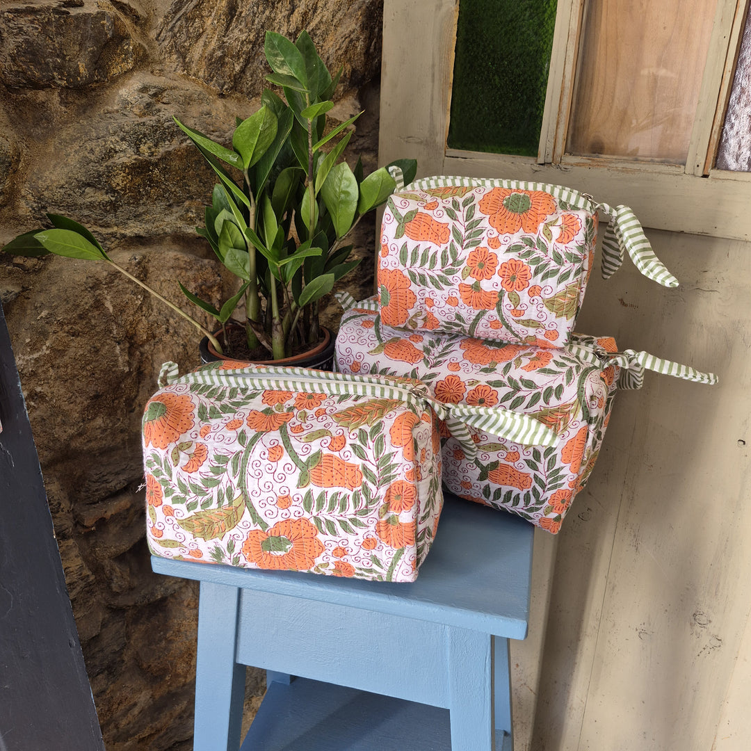 Orange Floral Make-Up Bags