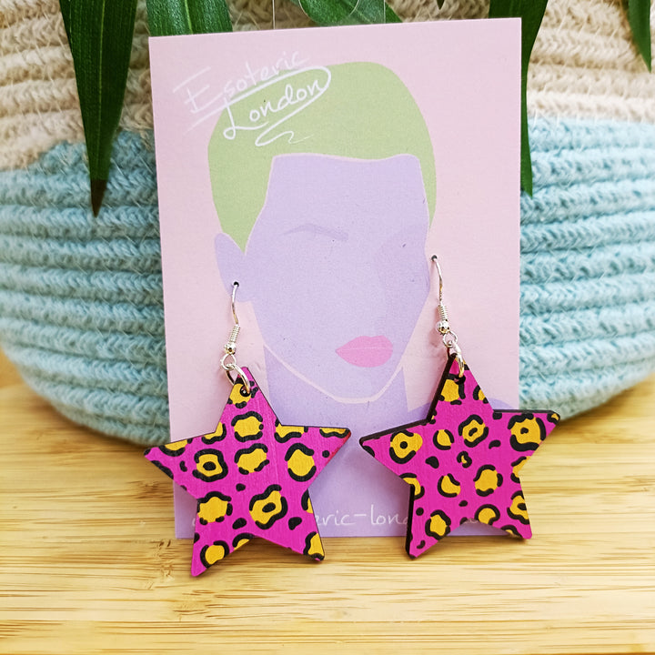 Leopard Print Star Drop Earrings