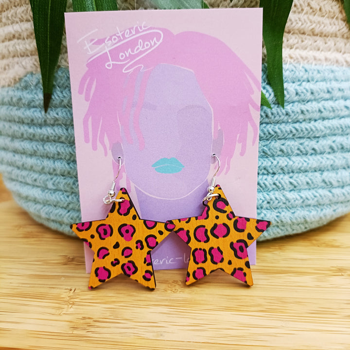 Leopard Print Star Drop Earrings