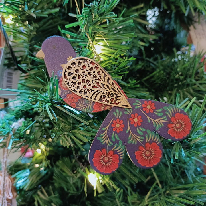 Folk Art Wood Fantail Bird