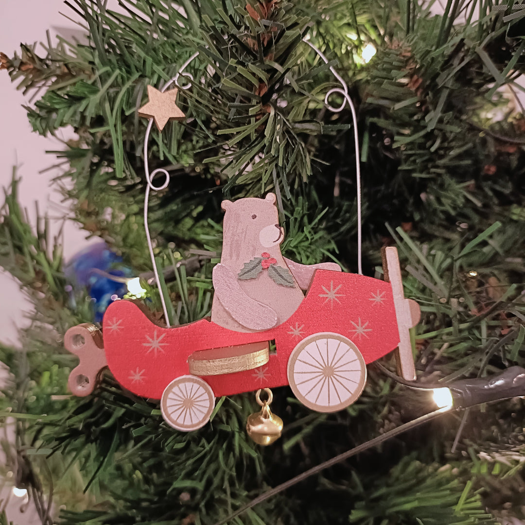 Wood Teddy in Plane Decoration