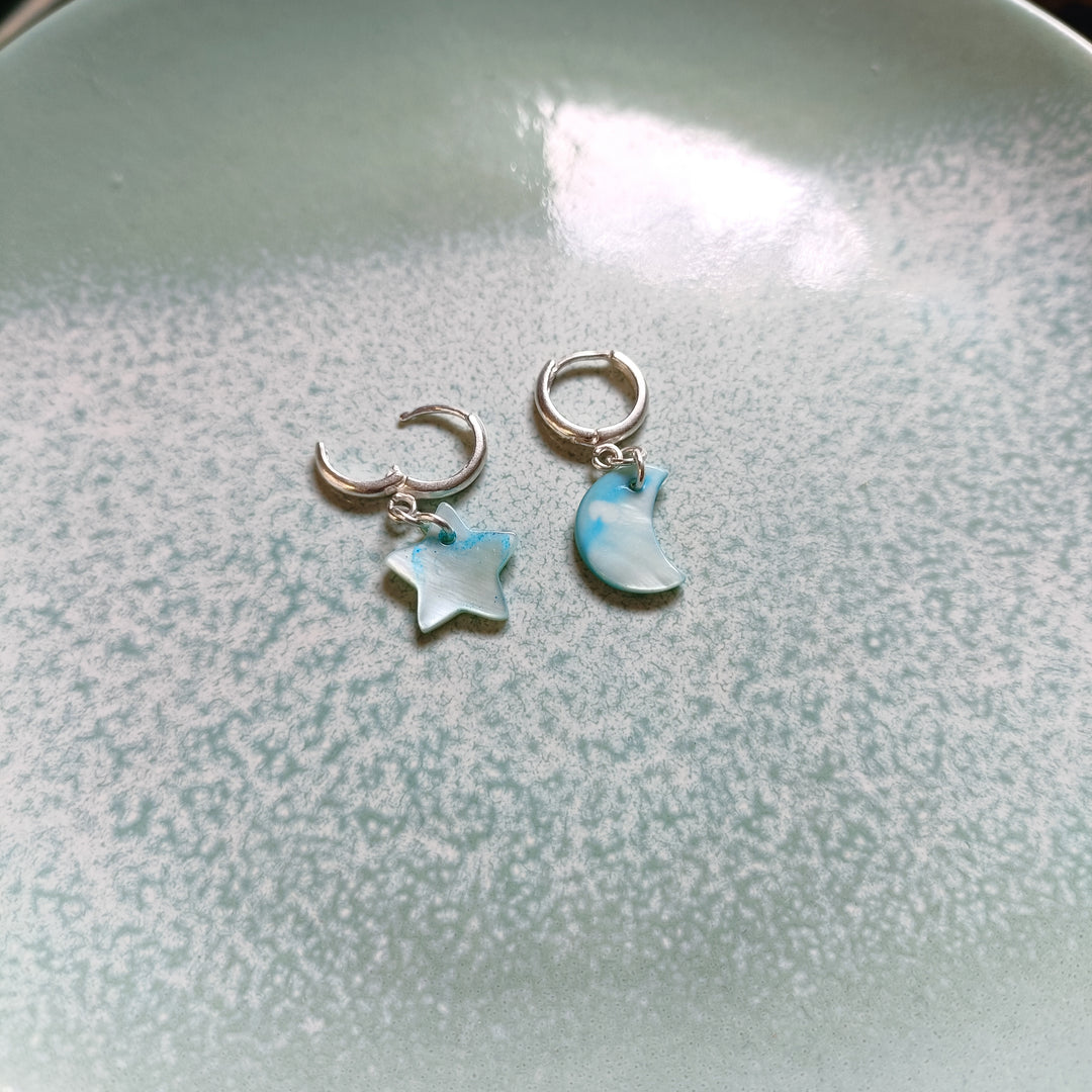Star + Moon Huggie Hoop Earring