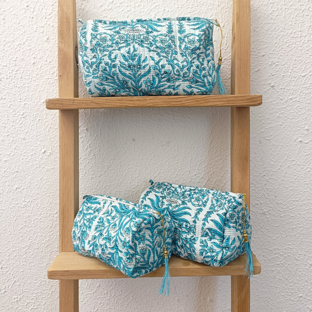 Turquoise with Blue Vine Make Up Bag