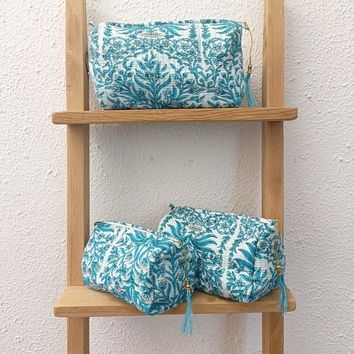 Turquoise with Blue Vine Make Up Bag