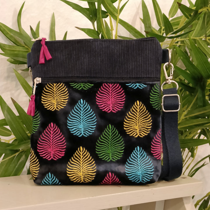 Embroidered Leaf Cross Body Bag