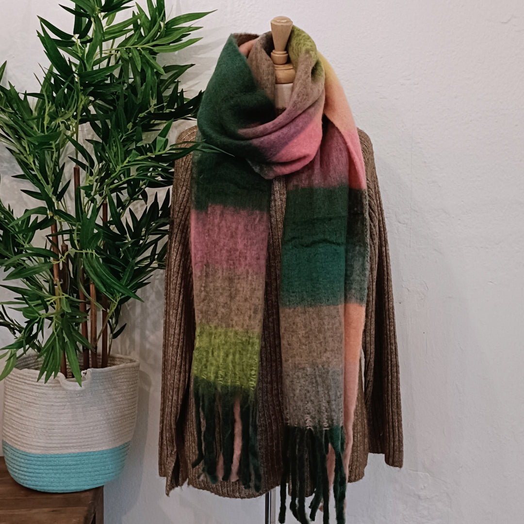 Fluffy Tartan Tassel Scarf
