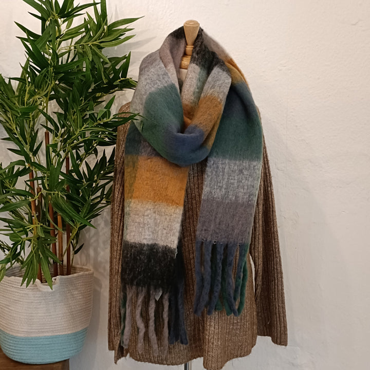 Fluffy Tartan Tassel Scarf