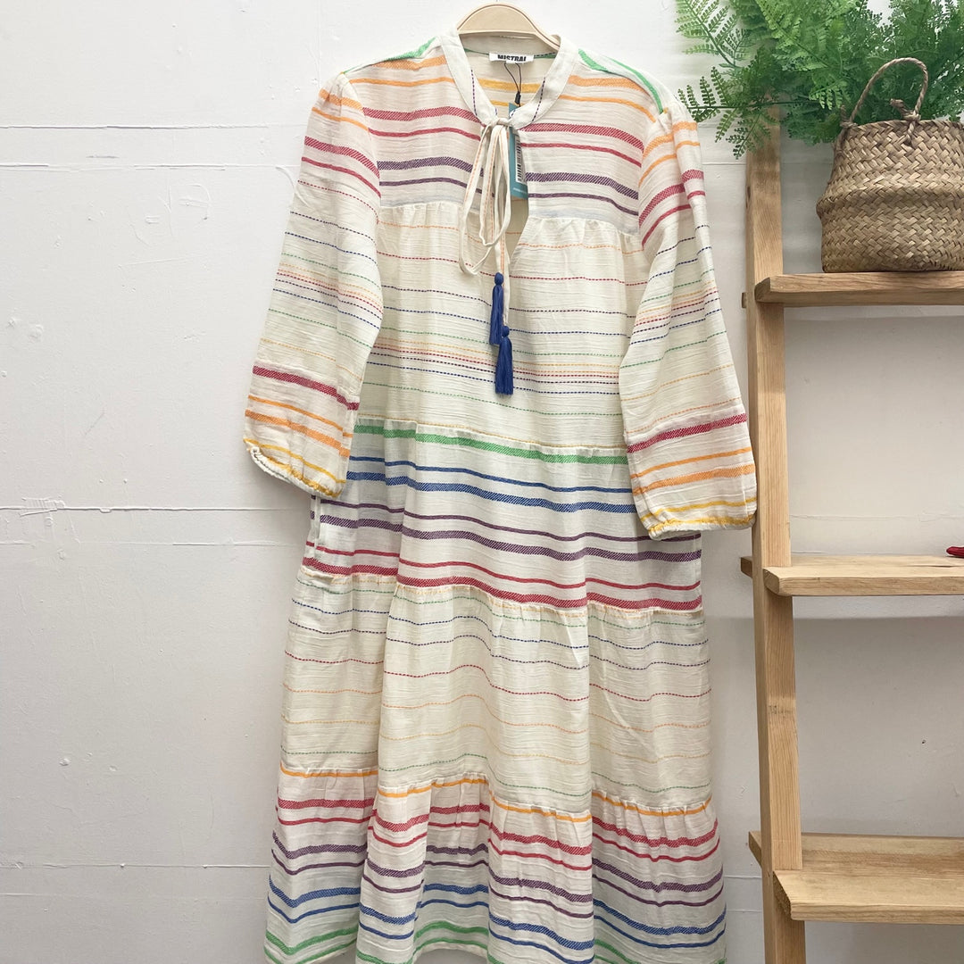 Ruffle Neck Cheesecloth Tiered Dress