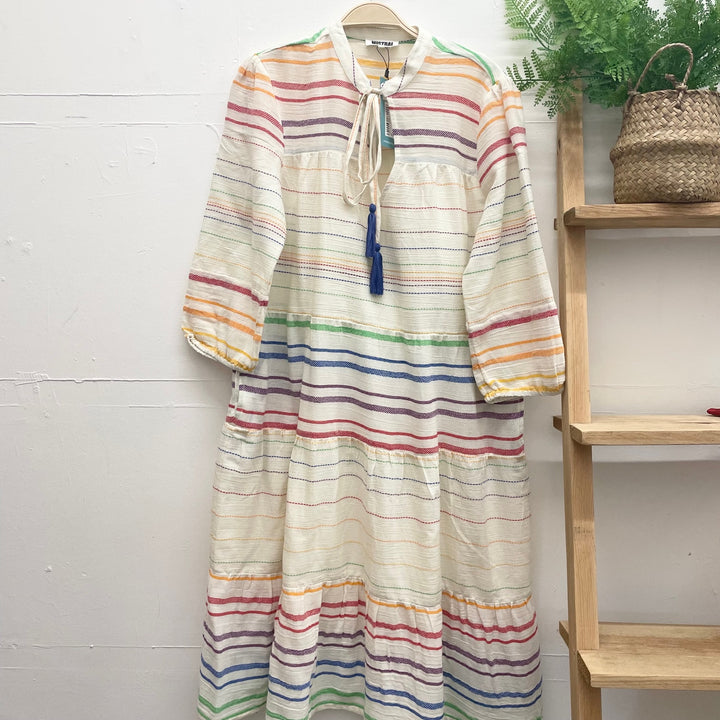 Ruffle Neck Cheesecloth Tiered Dress