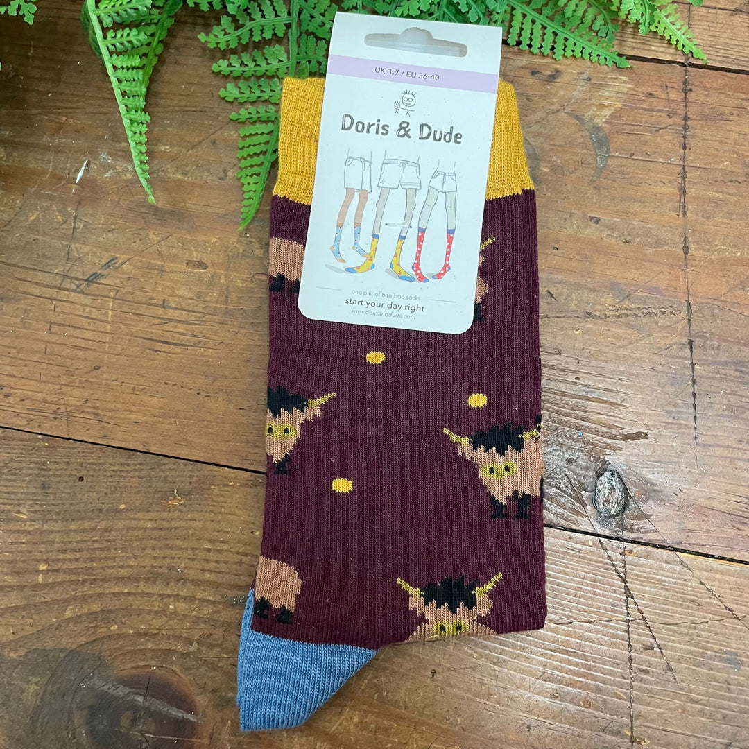 Magenta Highland Cow Socks