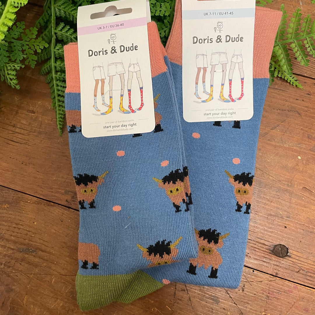 Blue Highland Cow Socks