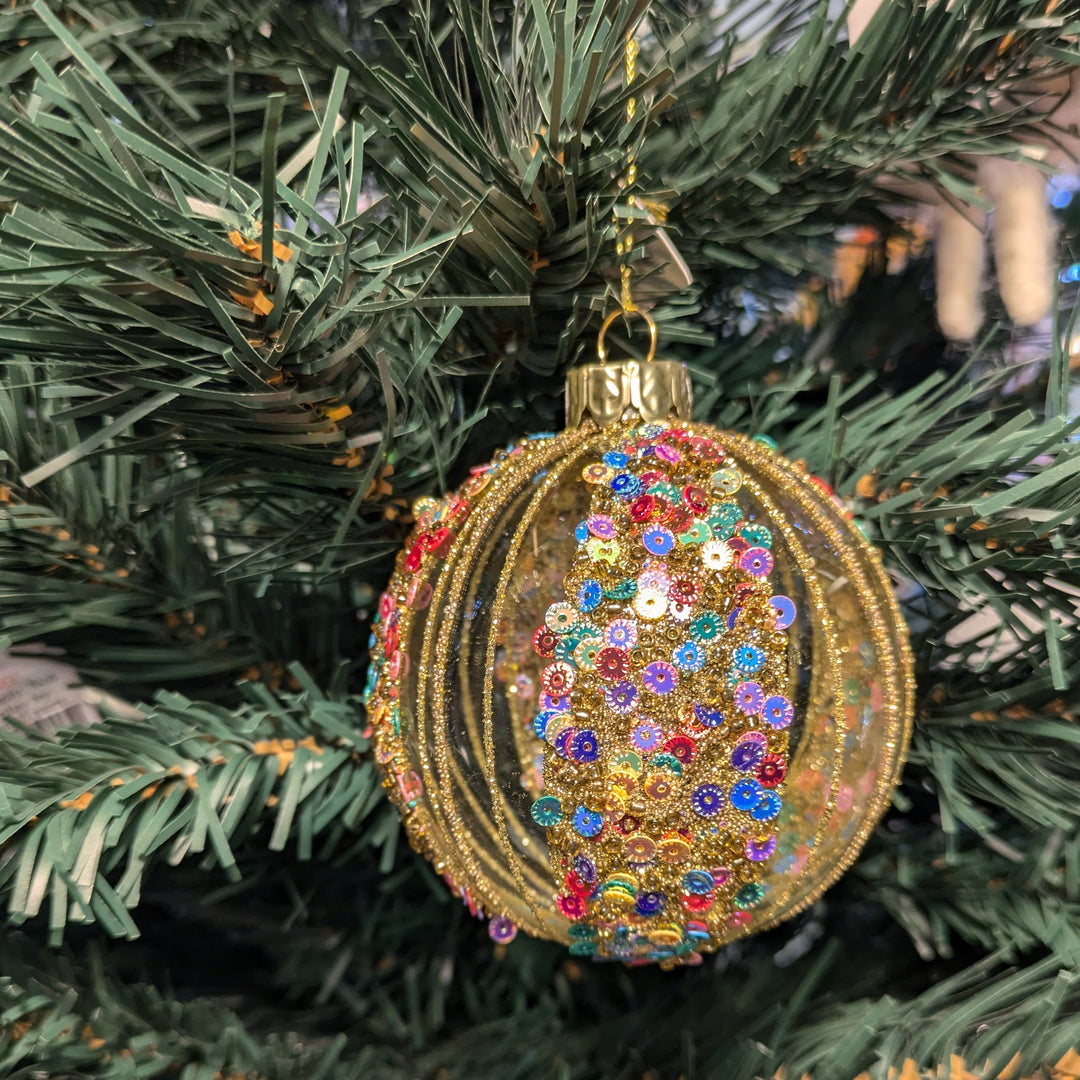Sequin Striped Glass Bauble