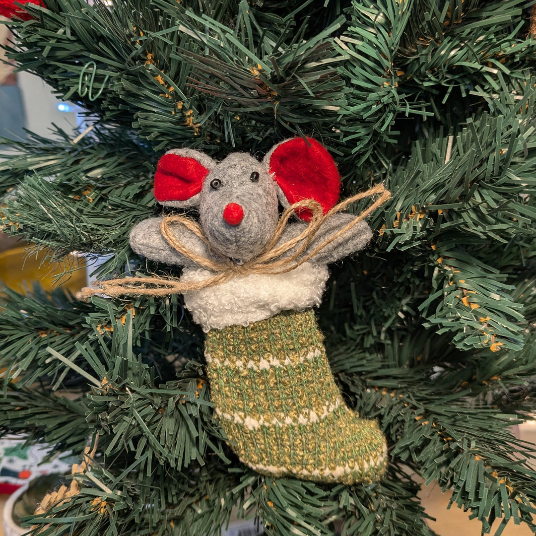 Mouse in Knitted Stocking Decoration