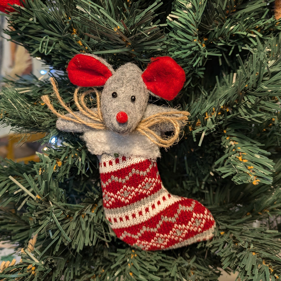 Mouse in Knitted Stocking Decoration