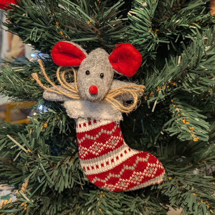 Mouse in Knitted Stocking Decoration