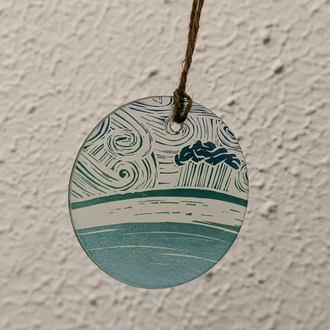 Lino Print Glass Ornaments