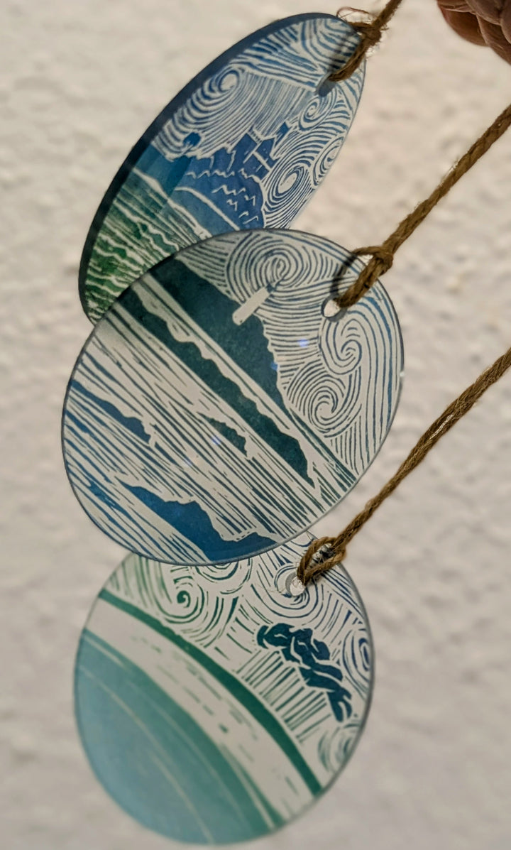 Lino Print Glass Ornaments