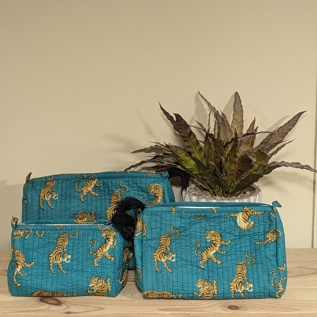 Multi Tigers Teal Make-Up Bags