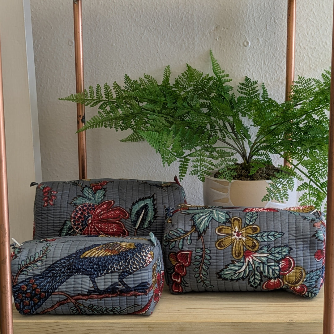 Grey Peacock Make-Up Bag