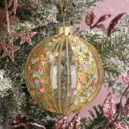 Sequin Striped Glass Bauble
