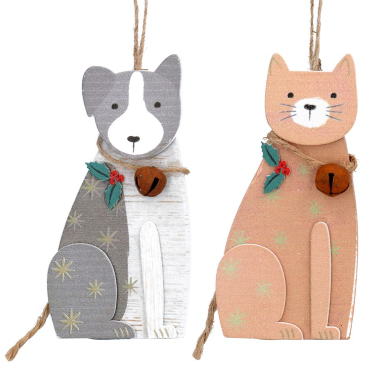 Wood Cat + Dog Decoration