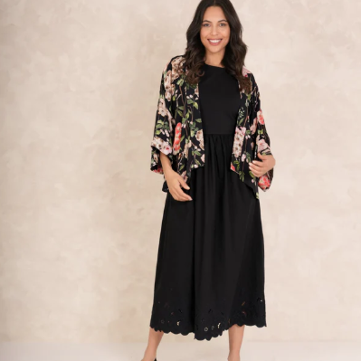 Trailing Blossom Black Crepe Kimono