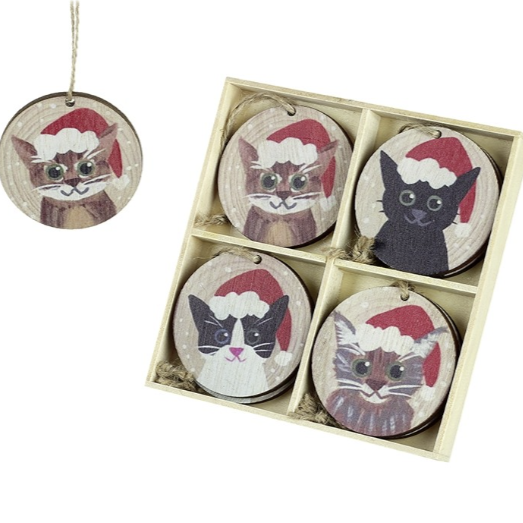 Set of 8 Cats in Hats Baubles
