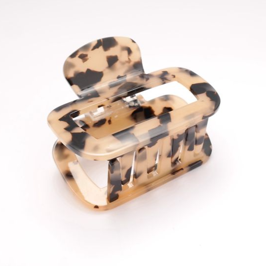 Cream Leopard Square Claw Clip
