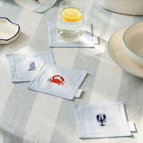Embroidered Drink Napkins x4