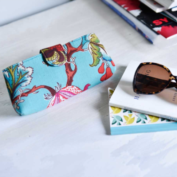 Teal Exotic Flower Padded Glasses Case