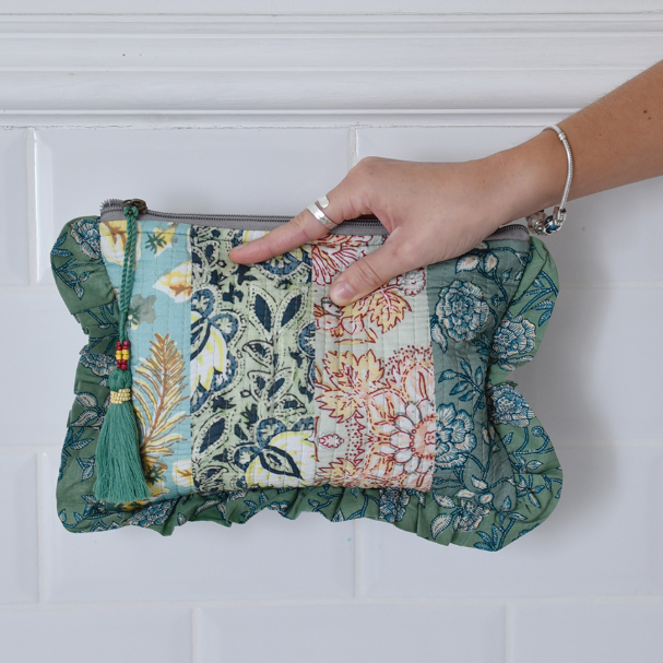 Green Patchwork Quilted Makeup Bag