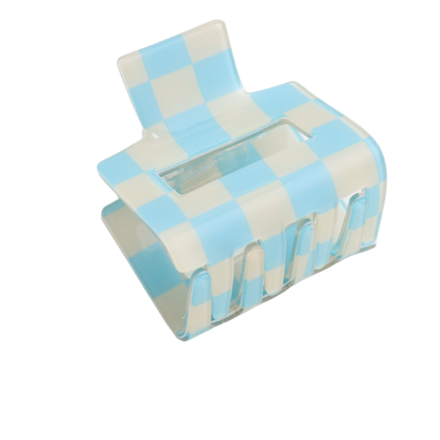 Blue Check Square Claw Clip