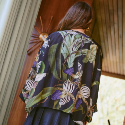 Orchid Black Crepe Kimono