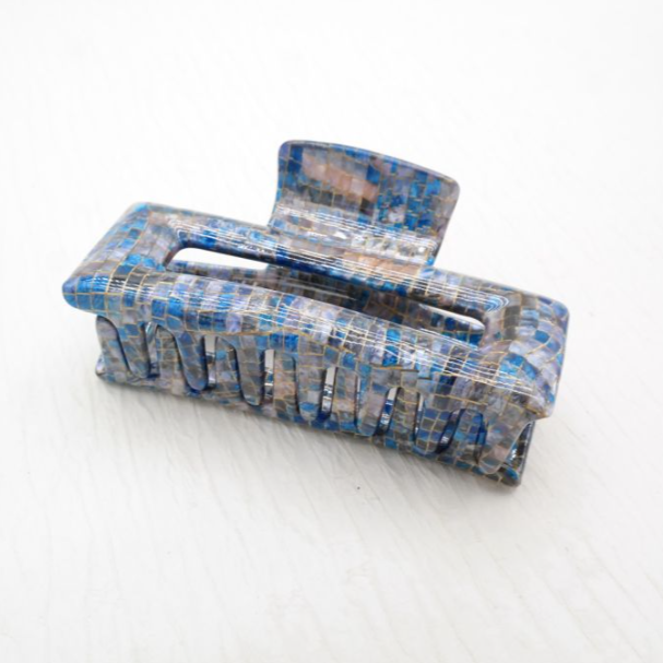 Blue Cracked Rectangle Claw Clip