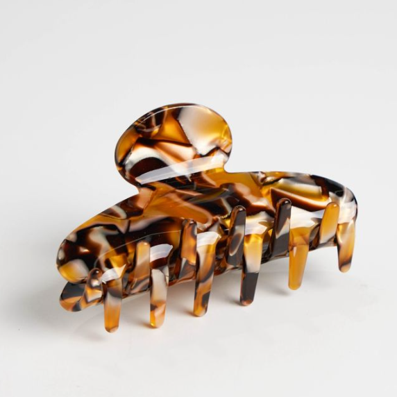 Brown + Gold Oval Claw Clip