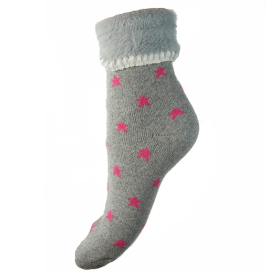 Grey Cuff Socks with Stars