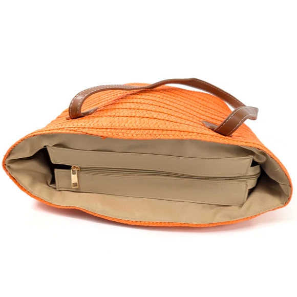 Bright Orange Straw Bag