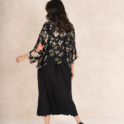 Trailing Blossom Black Crepe Kimono