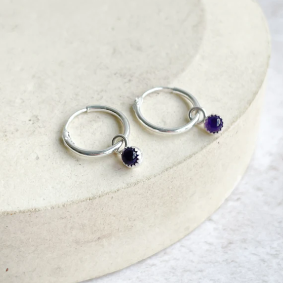 Sterling Silver Gem Stone Mini Hoops