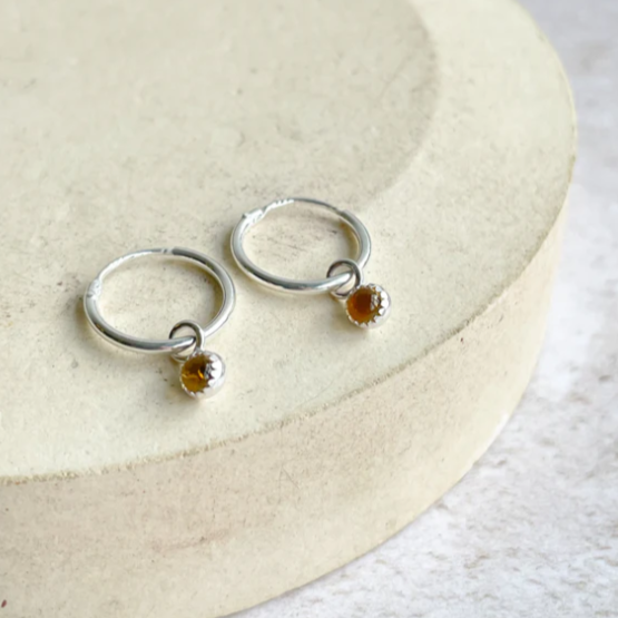 Sterling Silver Gem Stone Mini Hoops