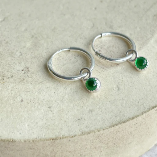 Sterling Silver Gem Stone Mini Hoops