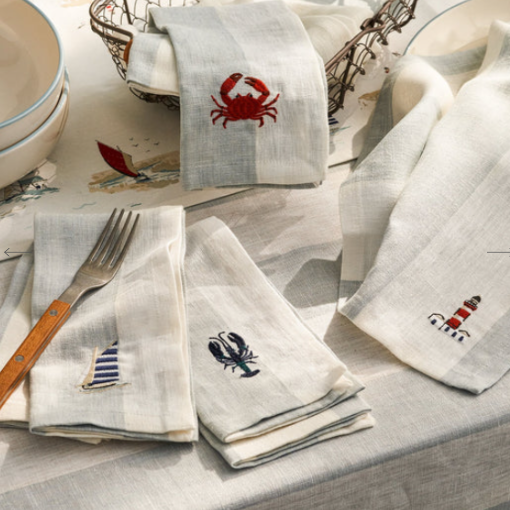 Linen Napkins Coastal Boats