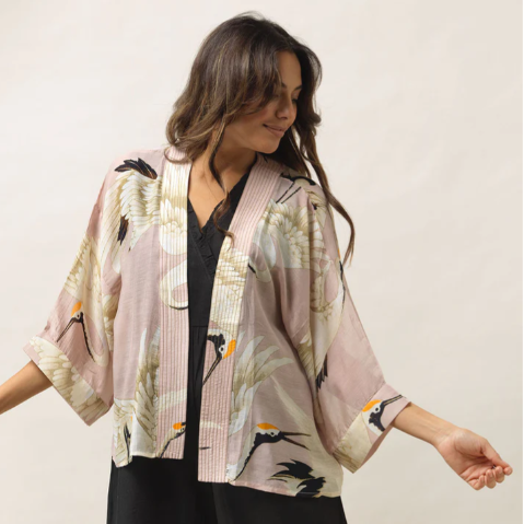 Stork Printed Kimono