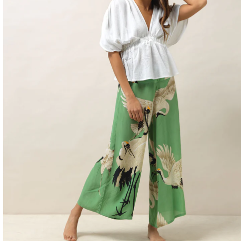 Stork Crepe Palazzo Pants Pea Green