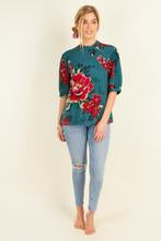 Teal peony Top